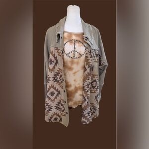 Boho Aztec Knit shacket w- Taupe & Brown Mystree. NWT